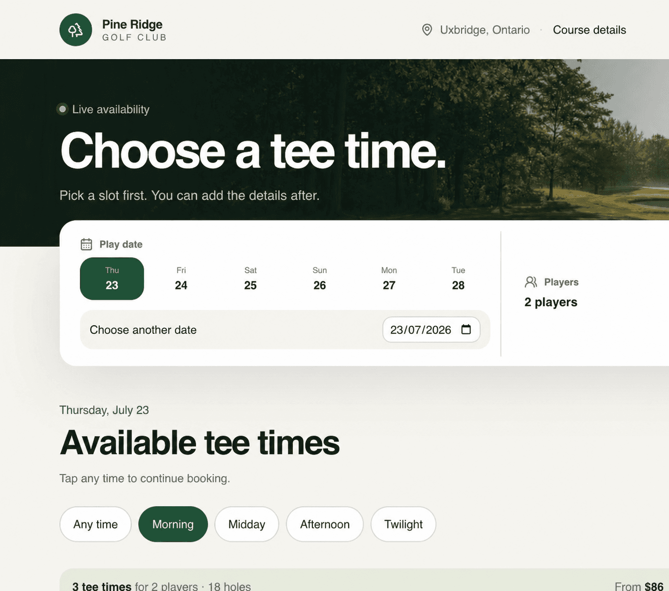 Birdii tee-time booking experience